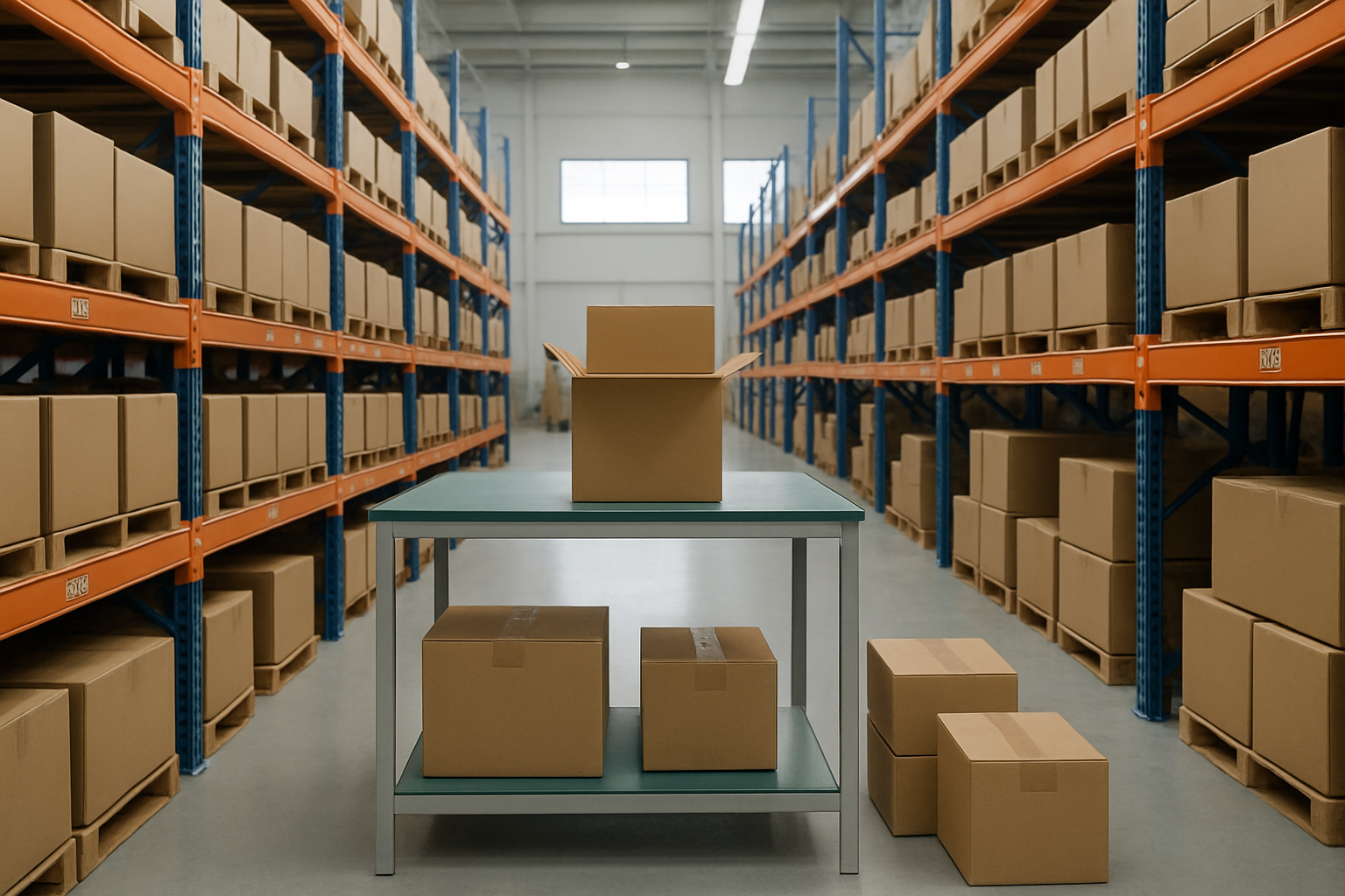 photographic Image of warehouse shelves picking station cartons or a clean abstract operations graphic-1